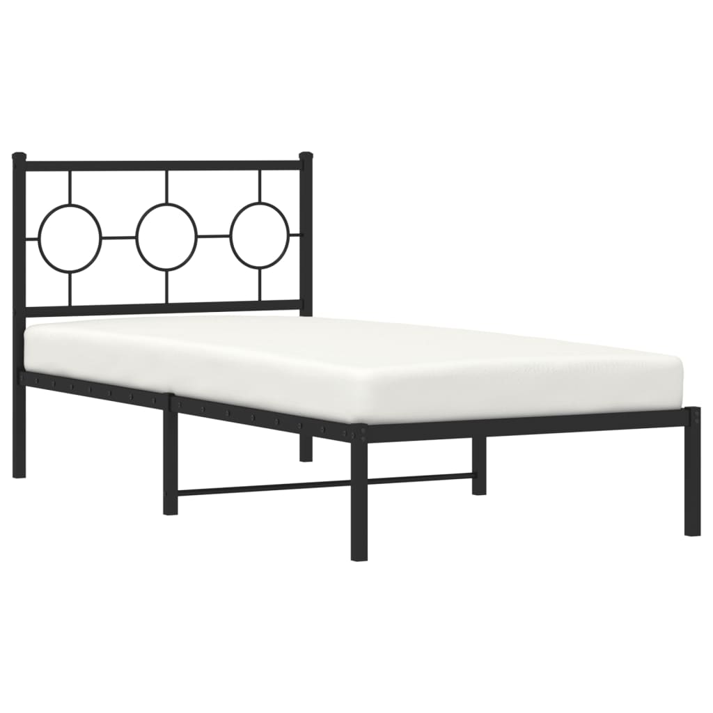 vidaXL Metal Bed Frame without Mattress with Headboard Black 90x200cm