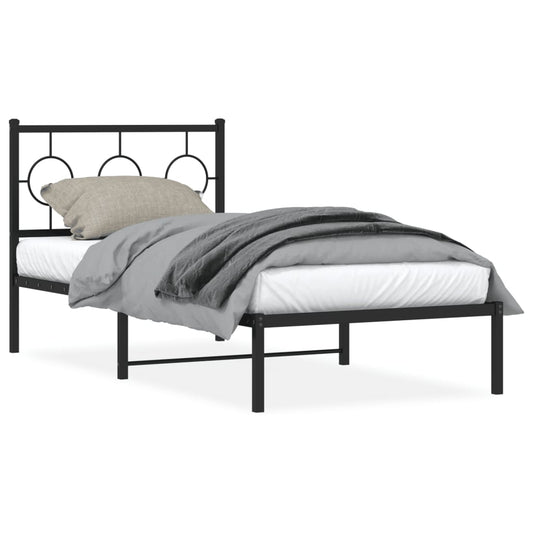 vidaXL Metal Bed Frame without Mattress with Headboard Black 90x200cm