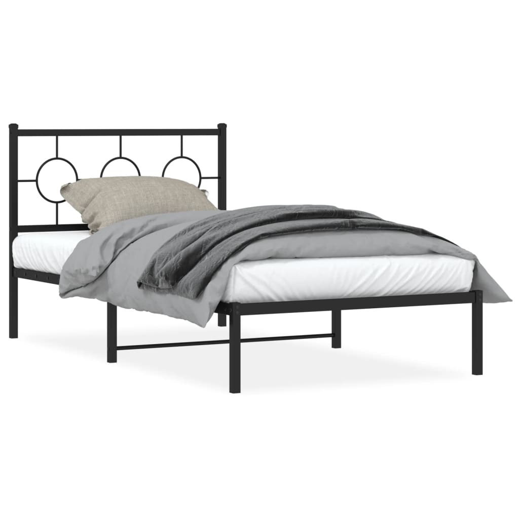 vidaXL Metal Bed Frame without Mattress with Headboard Black 100x190cm