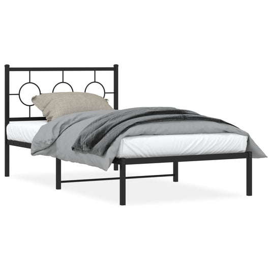 vidaXL Metal Bed Frame without Mattress with Headboard Black 100x200cm