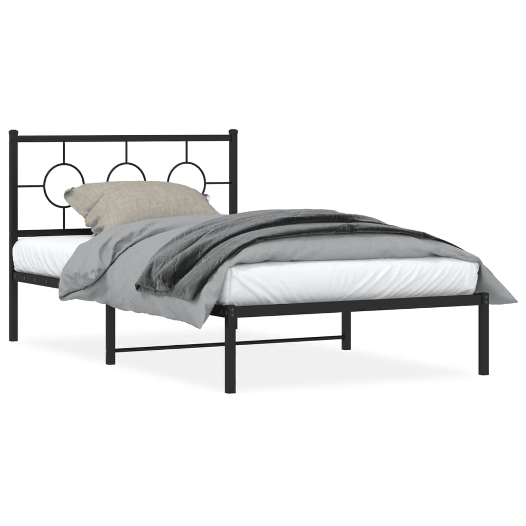 vidaXL Metal Bed Frame without Mattress with Headboard Black 107x203cm