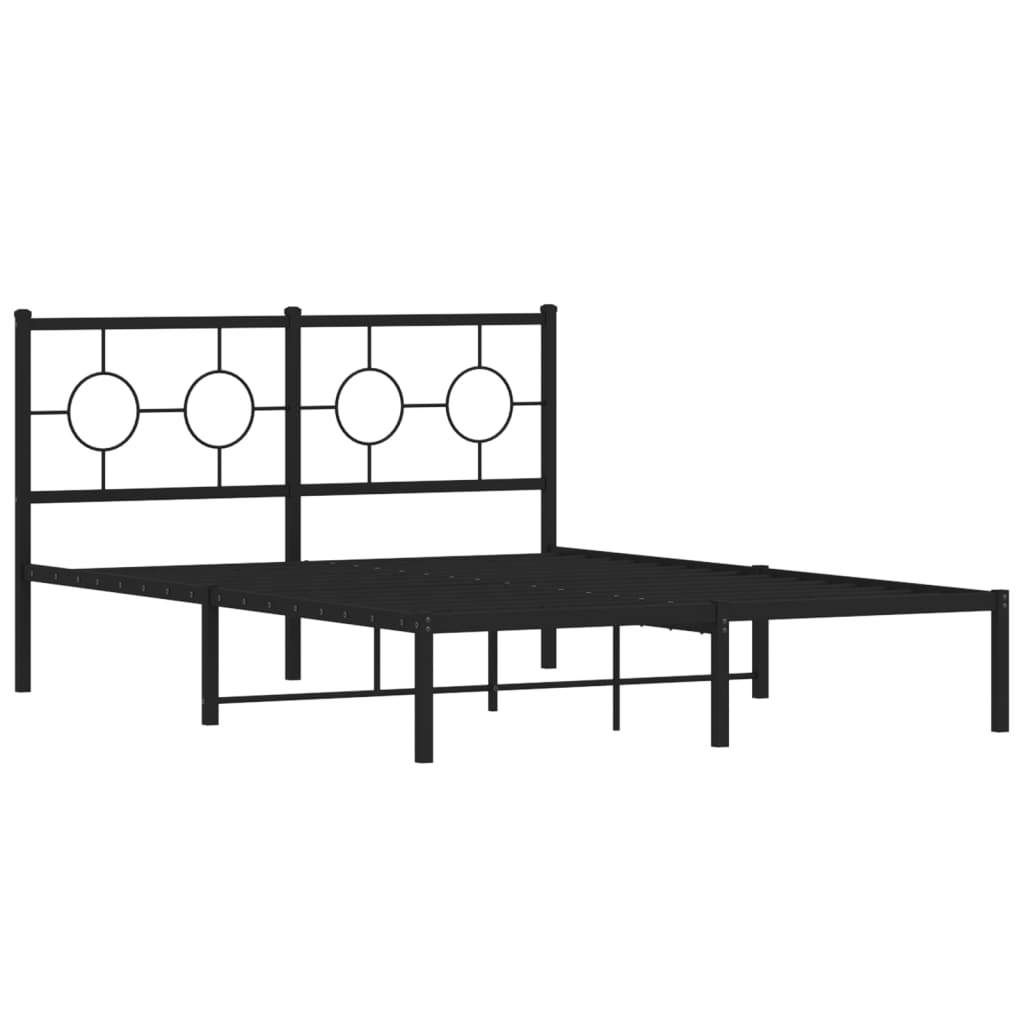 vidaXL Metal Bed Frame without Mattress with Headboard Black 135x190cm