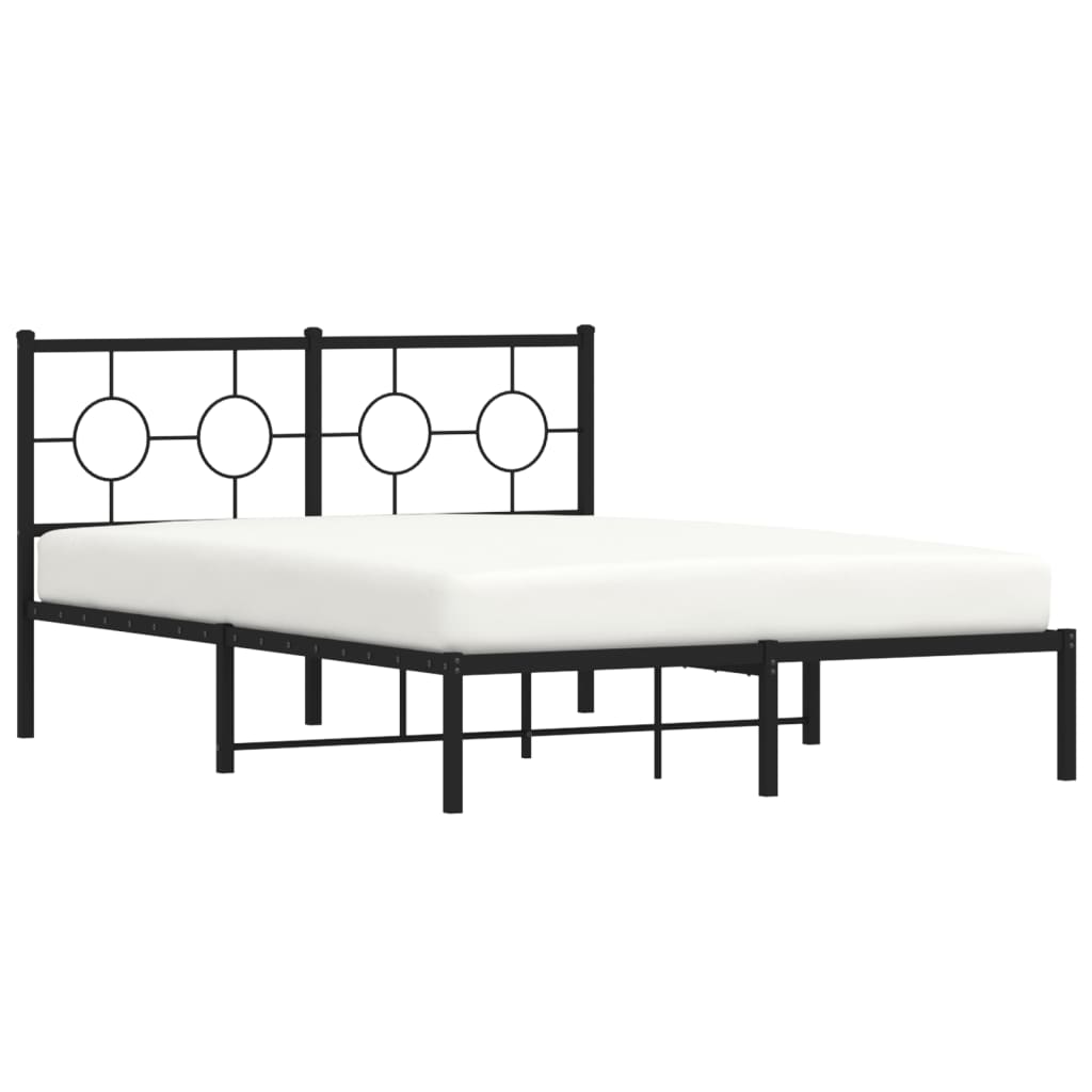 vidaXL Metal Bed Frame without Mattress with Headboard Black 135x190cm