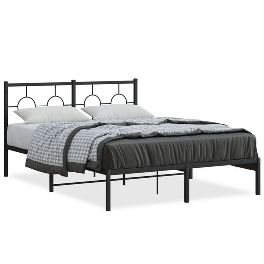 vidaXL Metal Bed Frame without Mattress with Headboard Black 135x190cm