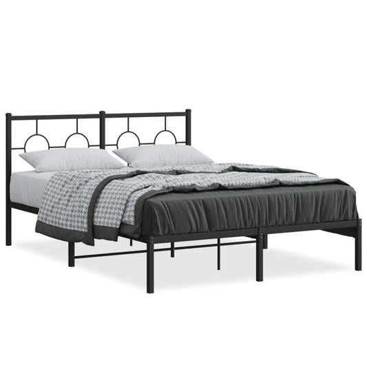 vidaXL Metal Bed Frame without Mattress with Headboard Black 140x200cm