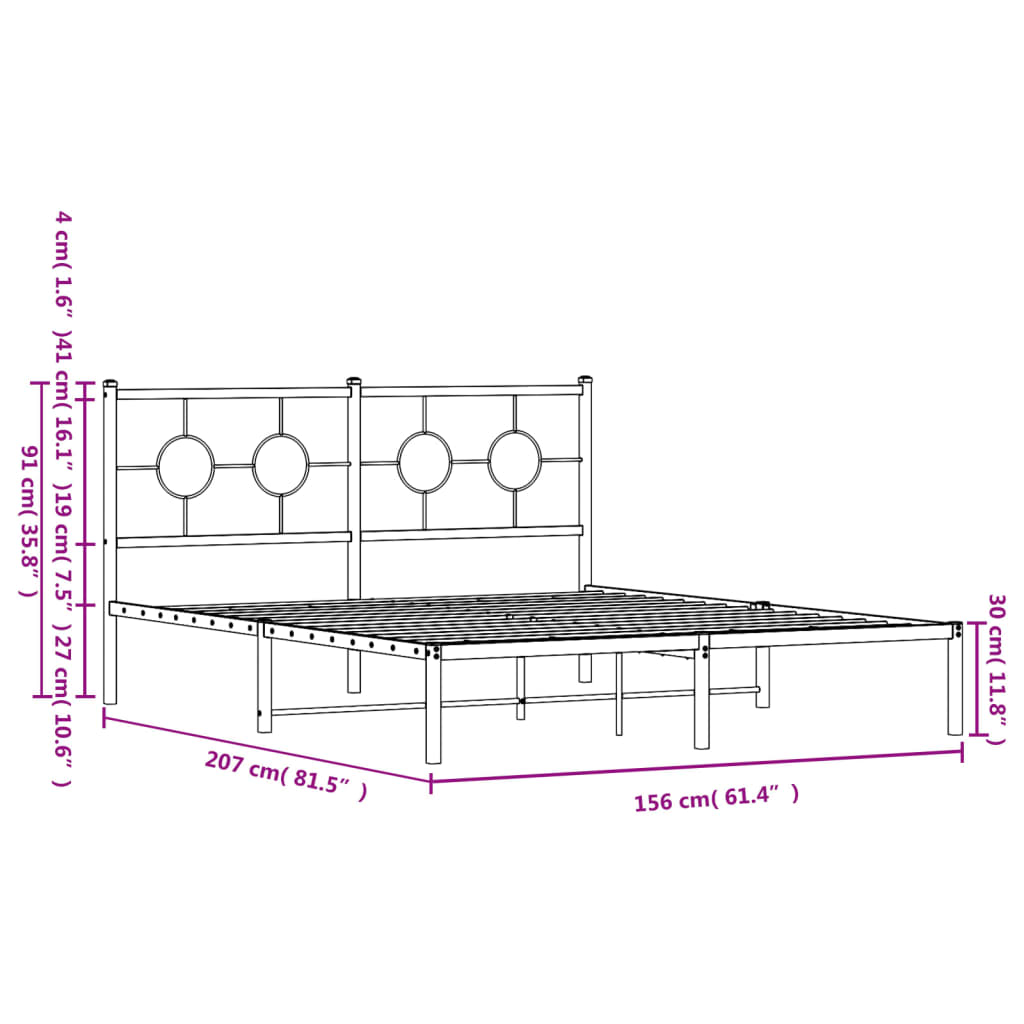 vidaXL Metal Bed Frame without Mattress with Headboard Black 150x200cm