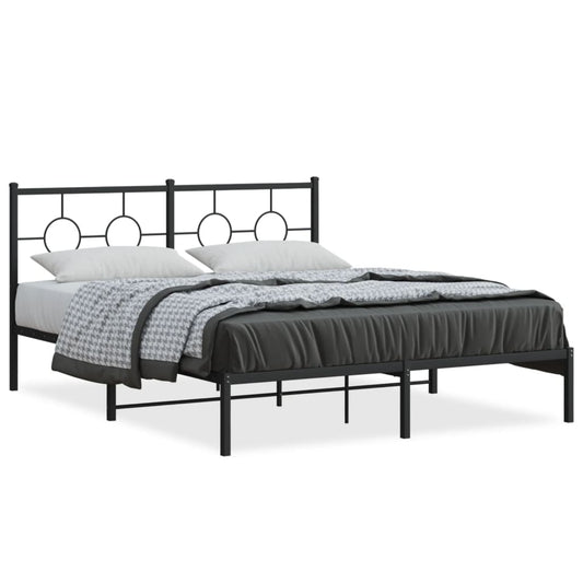 vidaXL Metal Bed Frame without Mattress with Headboard Black 150x200cm