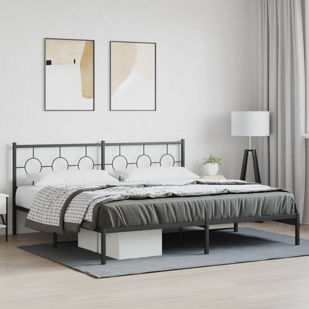 vidaXL Metal Bed Frame without Mattress with Headboard Black 193x203cm