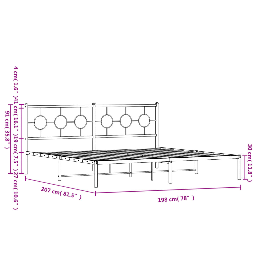 vidaXL Metal Bed Frame without Mattress with Headboard Black 193x203cm