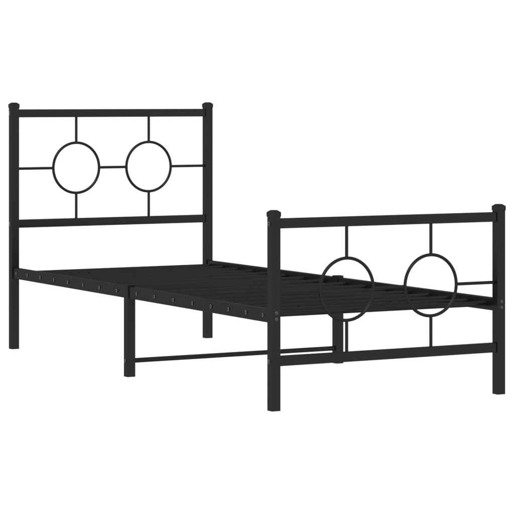 vidaXL Metal Bed Frame without Mattress with Footboard Black 75x190cm