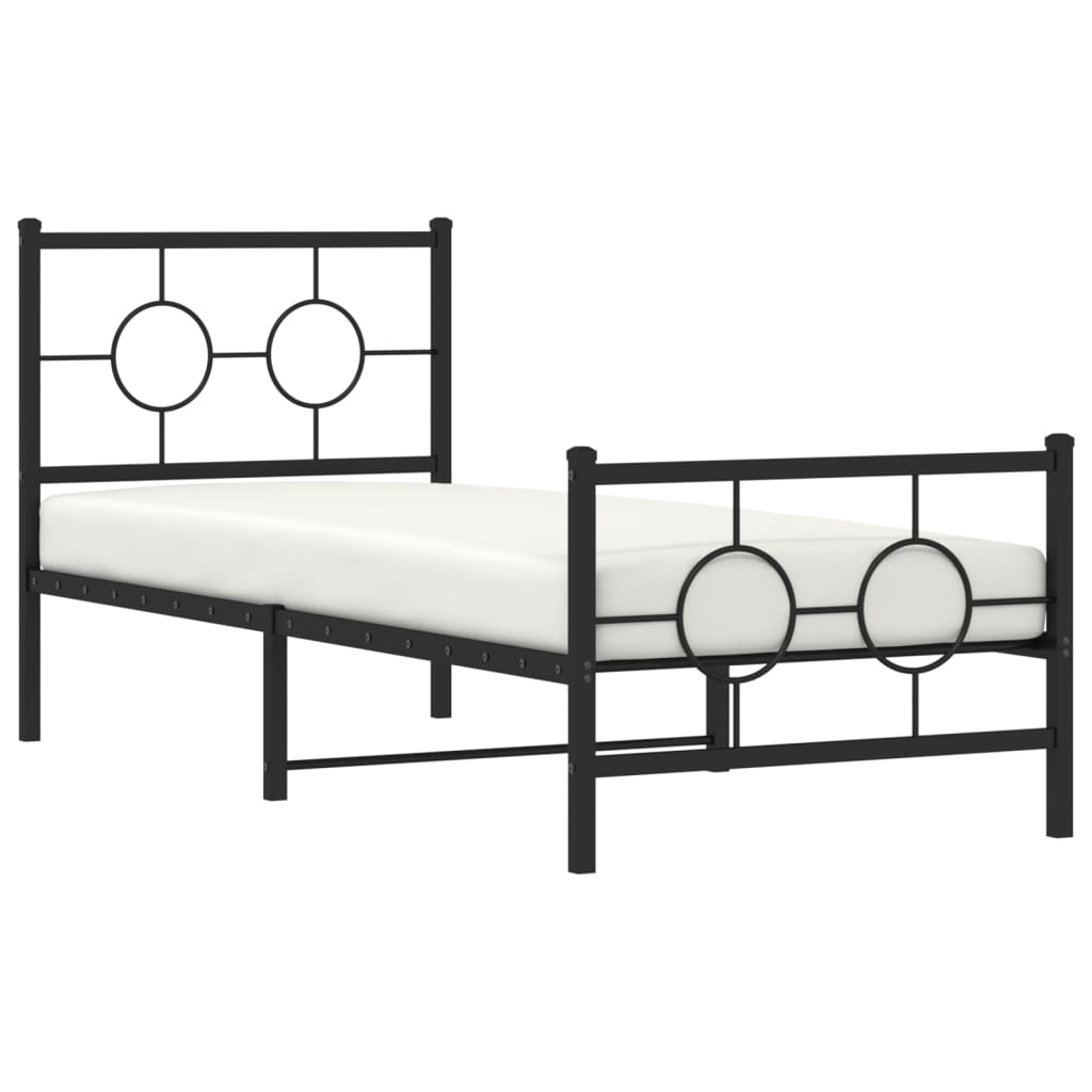 vidaXL Metal Bed Frame without Mattress with Footboard Black 75x190cm