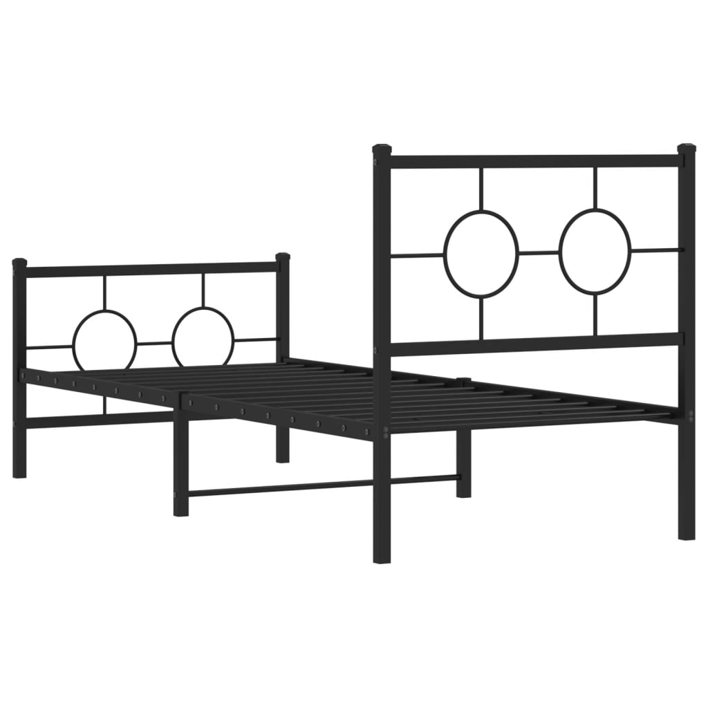 vidaXL Metal Bed Frame without Mattress with Footboard Black 75x190cm