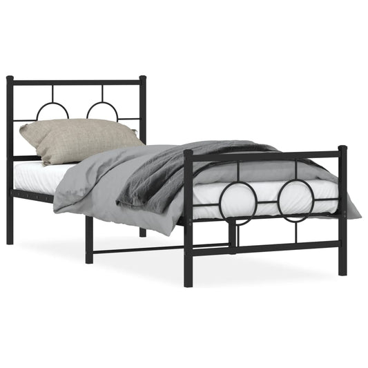 vidaXL Metal Bed Frame without Mattress with Footboard Black 75x190cm