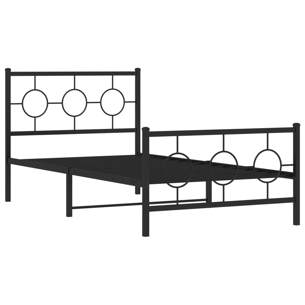 vidaXL Metal Bed Frame without Mattress with Footboard Black 100x190cm