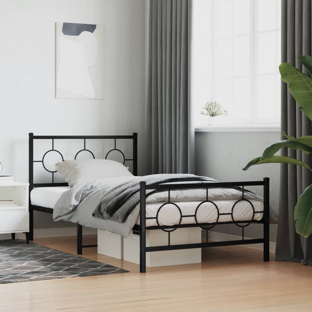 vidaXL Metal Bed Frame without Mattress with Footboard Black 100x190cm