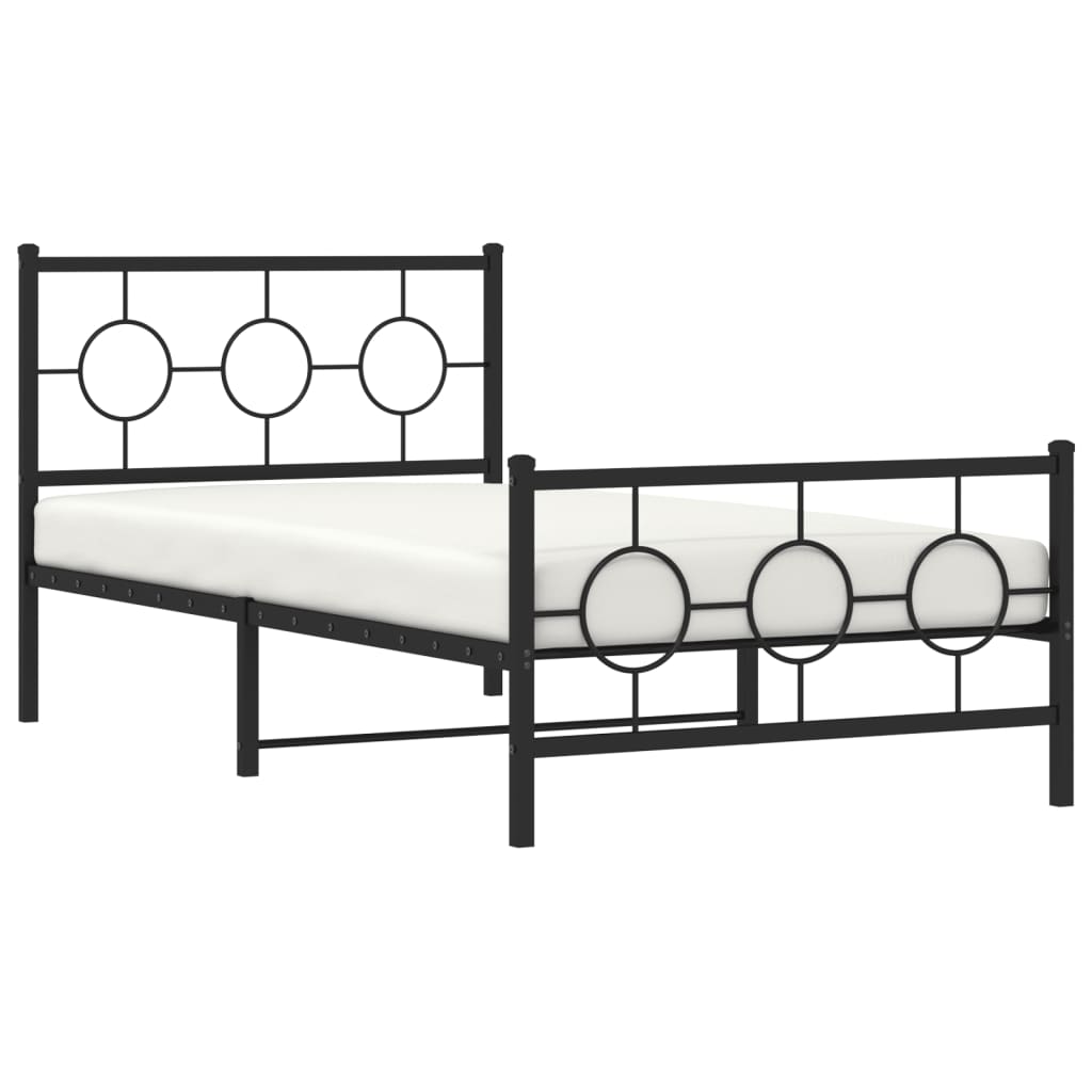 vidaXL Metal Bed Frame without Mattress with Footboard Black 100x190cm