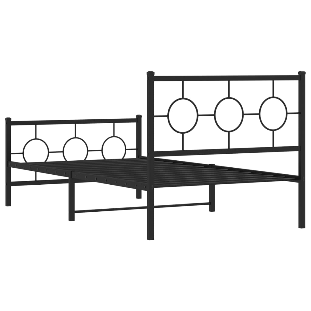 vidaXL Metal Bed Frame without Mattress with Footboard Black 100x190cm