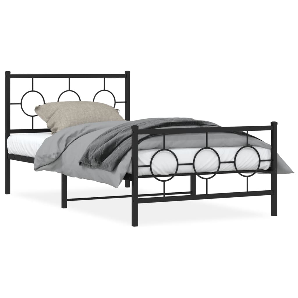 vidaXL Metal Bed Frame without Mattress with Footboard Black 100x190cm