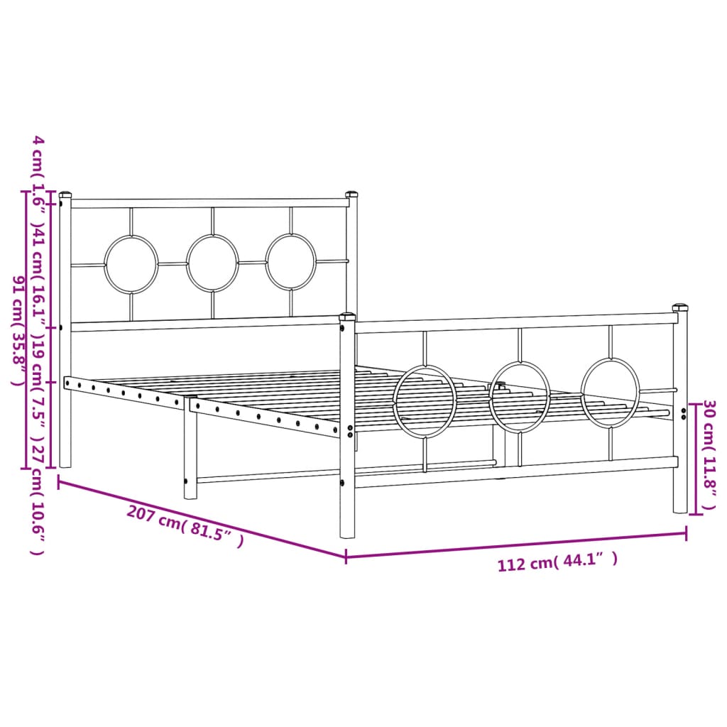 vidaXL Metal Bed Frame without Mattress with Footboard Black 107x203cm