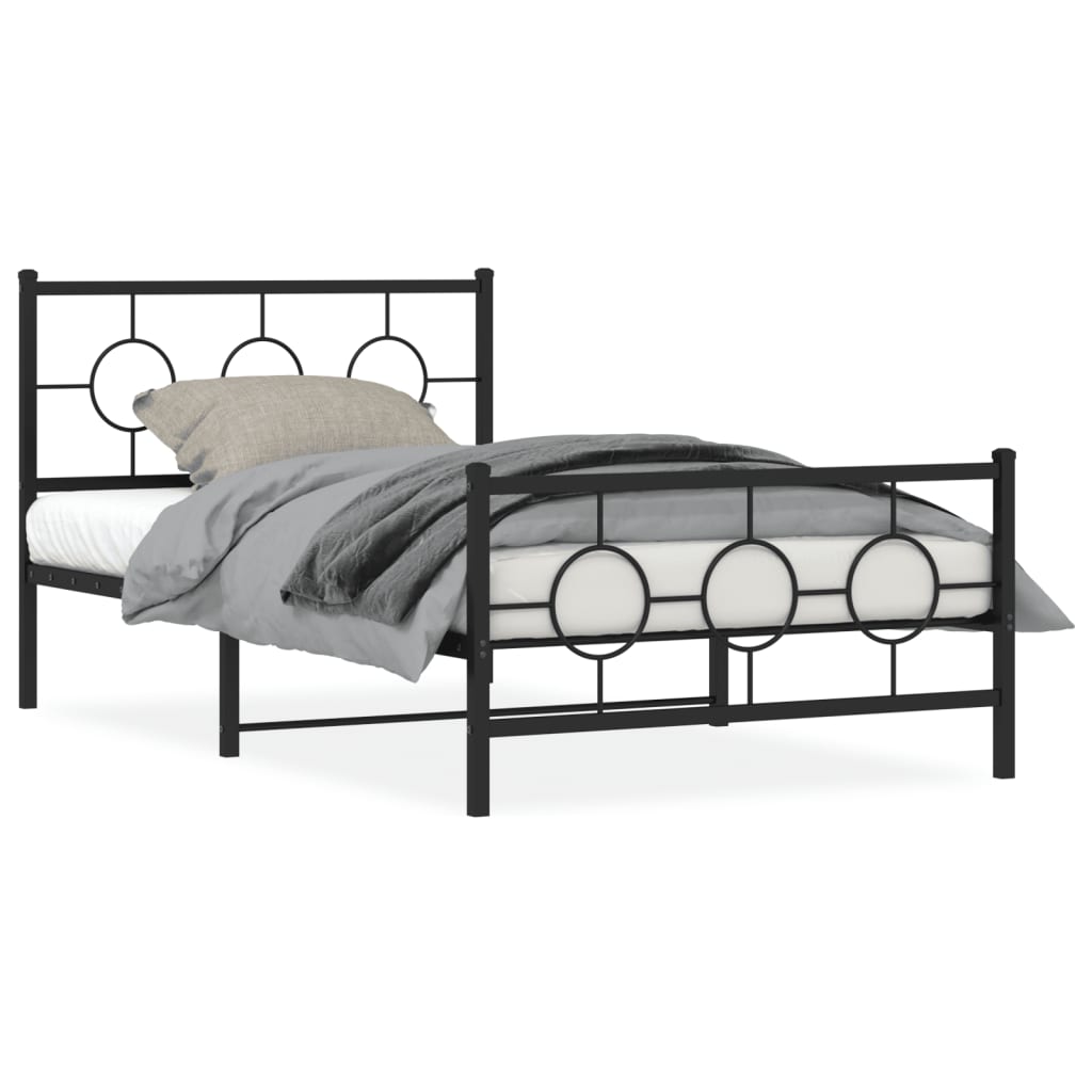 vidaXL Metal Bed Frame without Mattress with Footboard Black 107x203cm