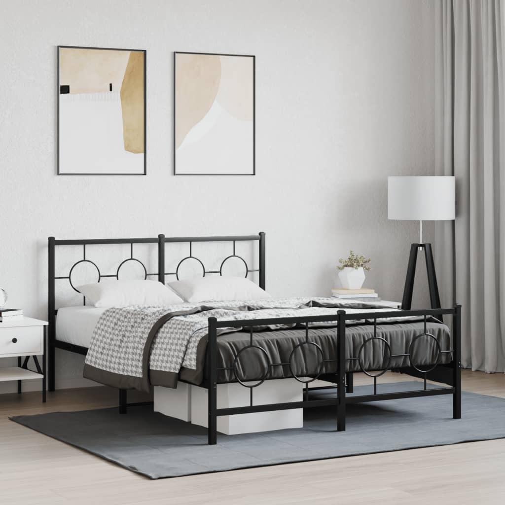 vidaXL Metal Bed Frame without Mattress with Footboard Black 140x200cm