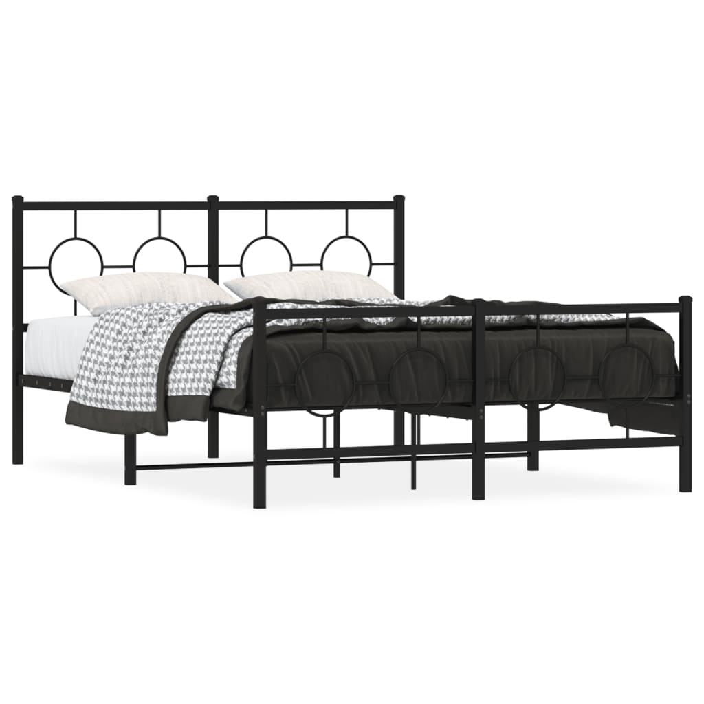 vidaXL Metal Bed Frame without Mattress with Footboard Black 140x200cm