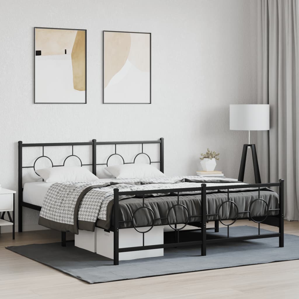 vidaXL Metal Bed Frame without Mattress with Footboard Black 150x200cm