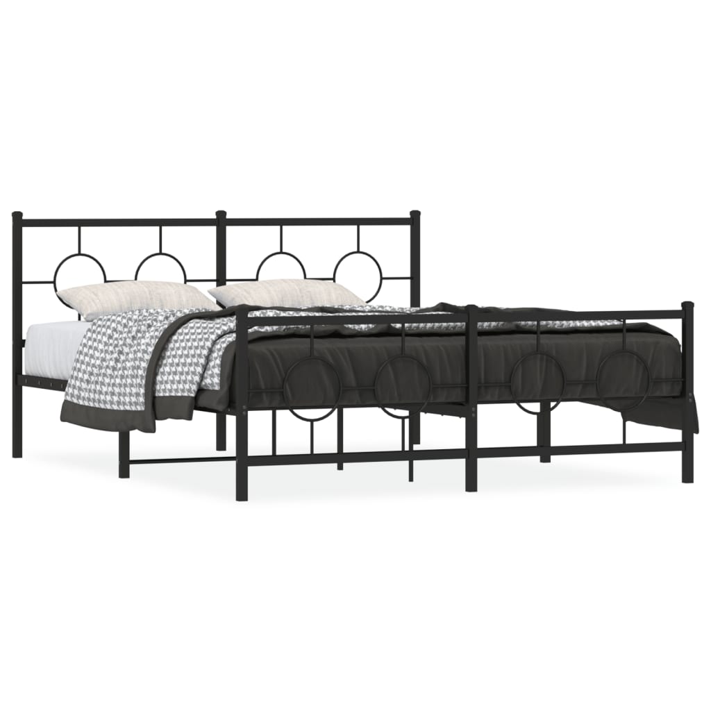 vidaXL Metal Bed Frame without Mattress with Footboard Black 150x200cm