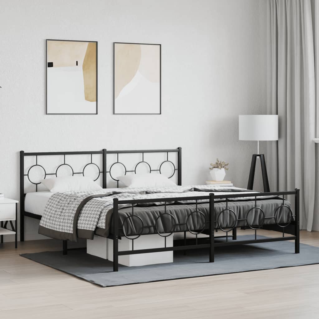 vidaXL Metal Bed Frame without Mattress with Footboard Black 183x213cm