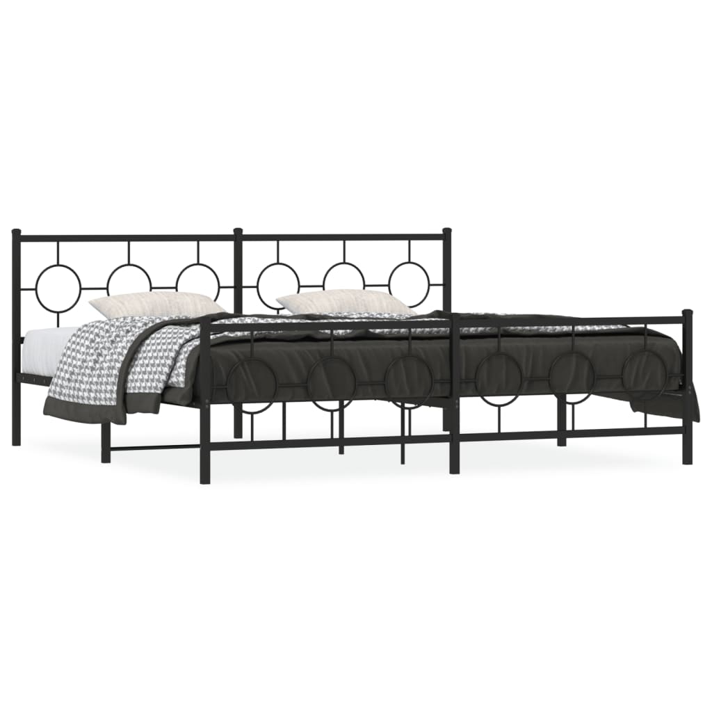 Metal Bed Frame without Mattress with Footboard Black 193x203cm