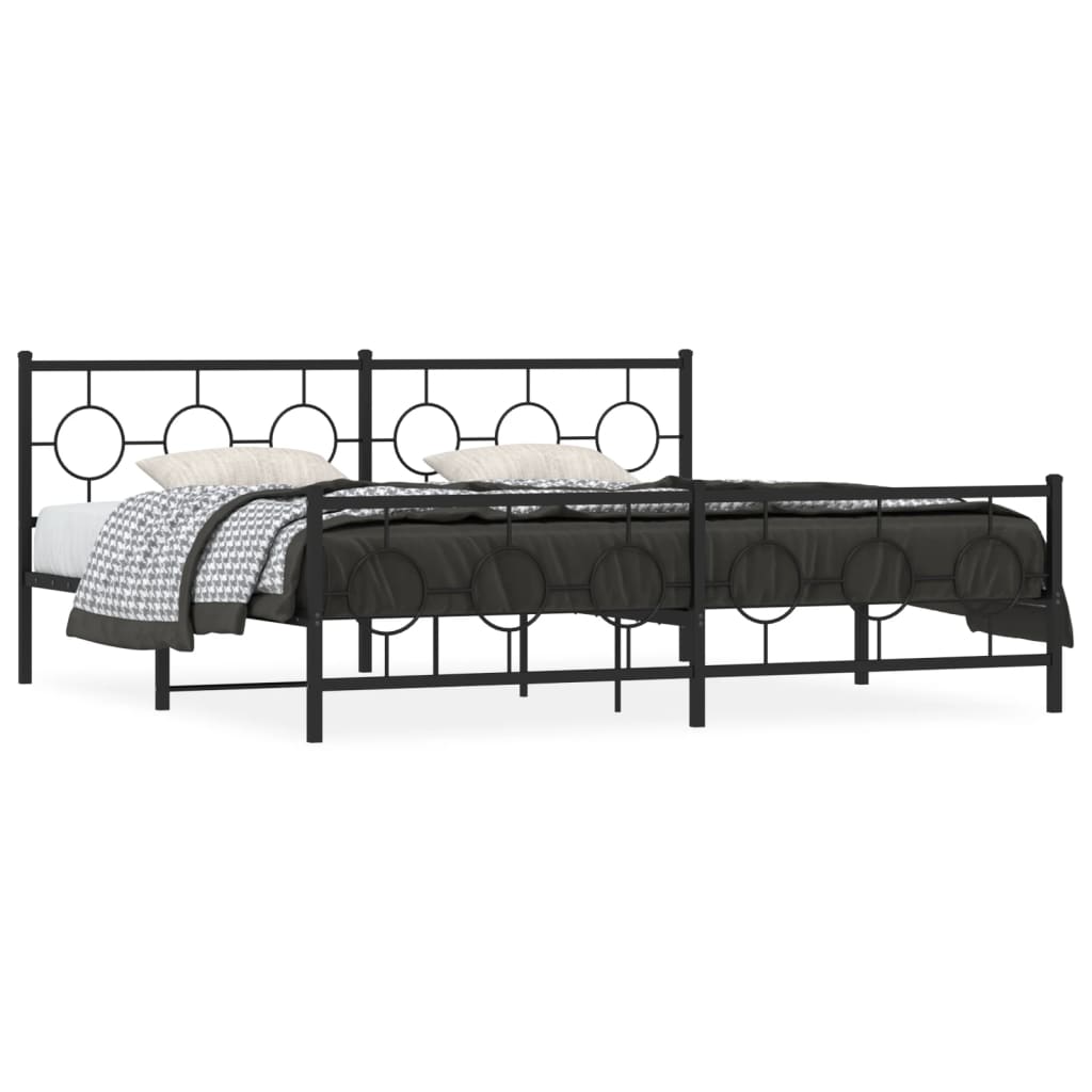 vidaXL Metal Bed Frame without Mattress with Footboard Black 200x200cm