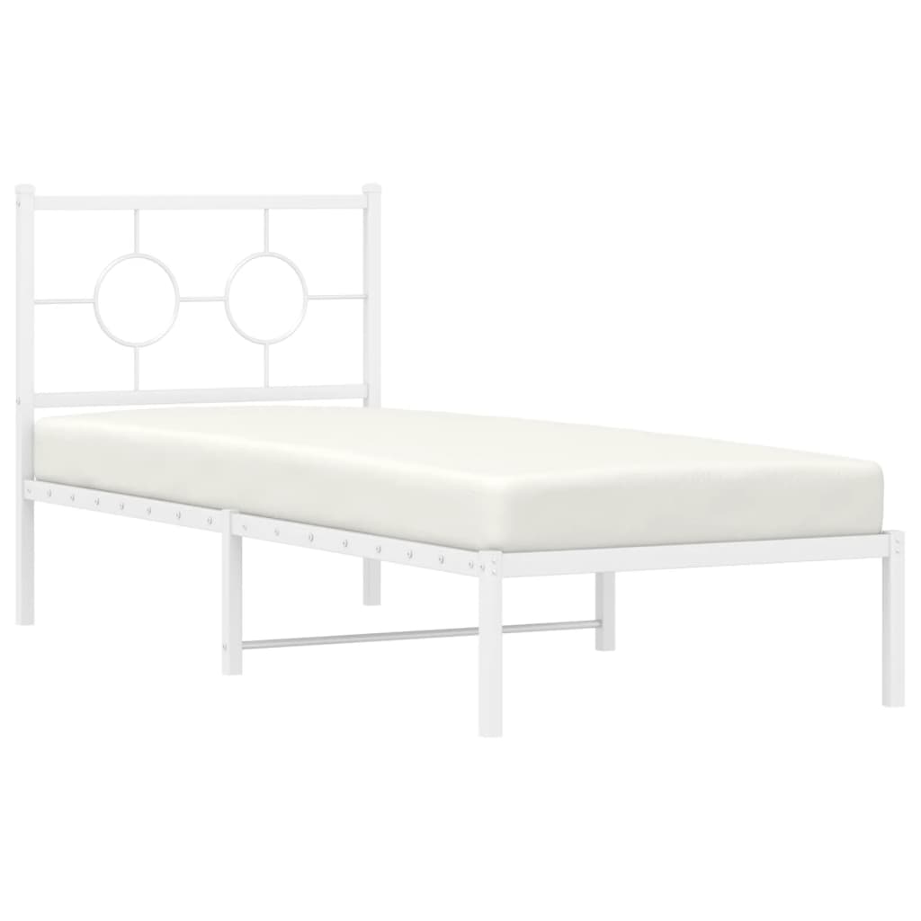 vidaXL Metal Bed Frame without Mattress with Headboard White 75x190cm