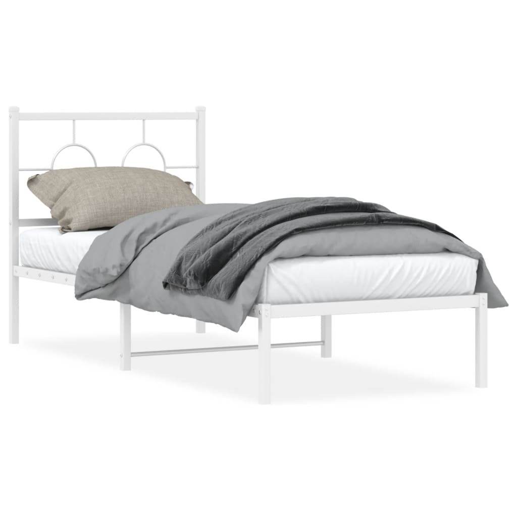 vidaXL Metal Bed Frame without Mattress with Headboard White 75x190cm