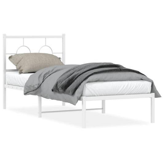 vidaXL Metal Bed Frame without Mattress with Headboard White 80x200cm