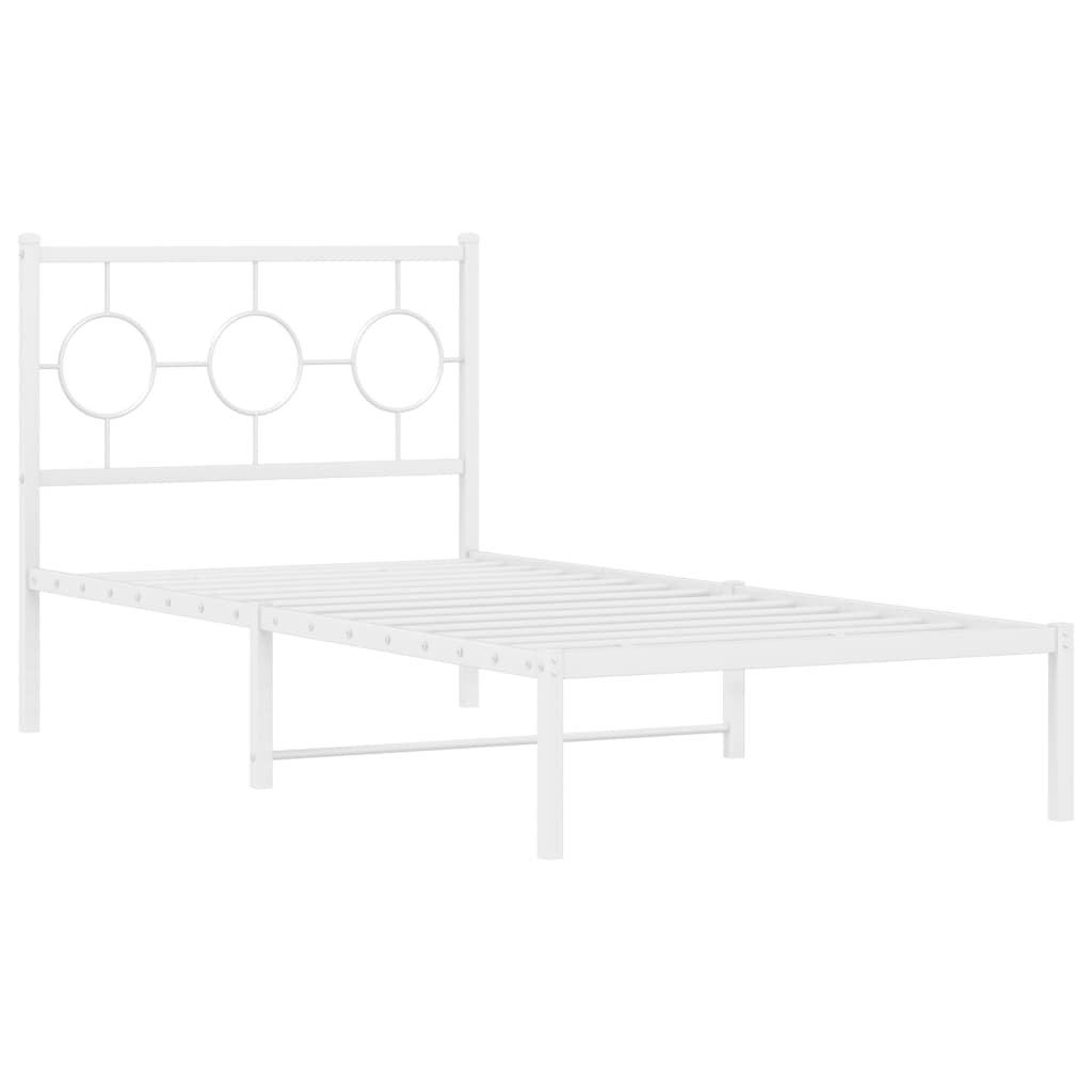 vidaXL Metal Bed Frame without Mattress with Headboard White 90x200cm