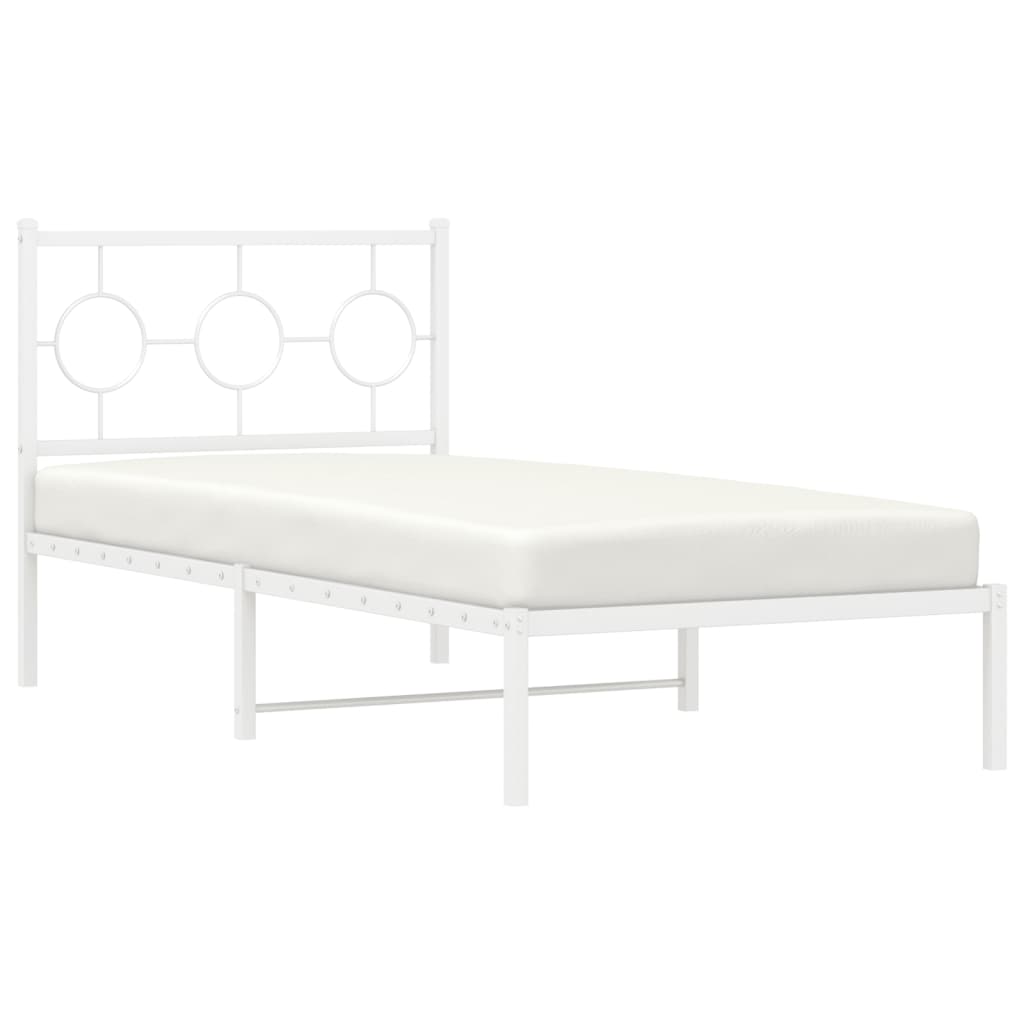 vidaXL Metal Bed Frame without Mattress with Headboard White 90x200cm