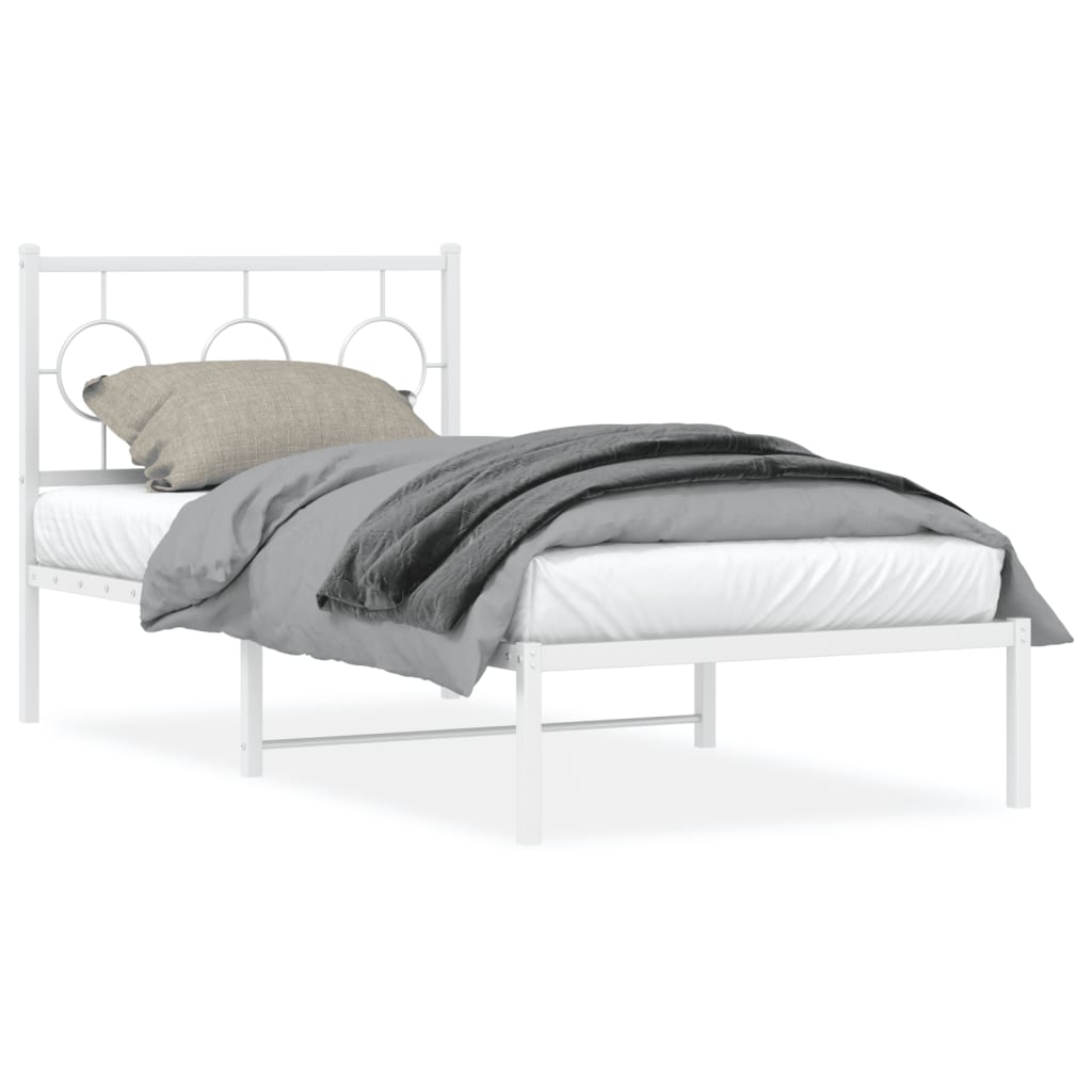 vidaXL Metal Bed Frame without Mattress with Headboard White 90x200cm