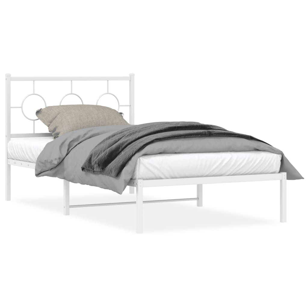 vidaXL Metal Bed Frame without Mattress with Headboard White 100x190cm