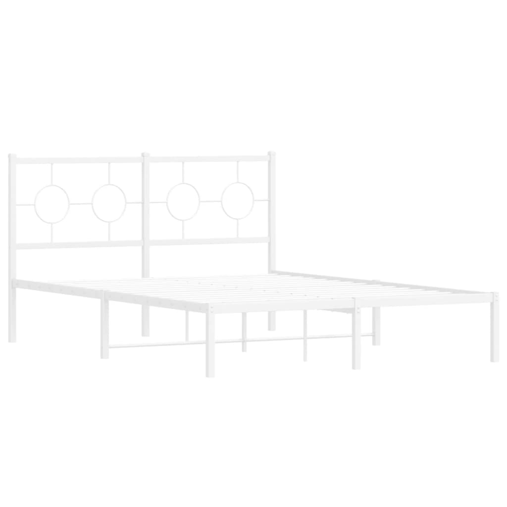 vidaXL Metal Bed Frame without Mattress with Headboard White 135x190cm