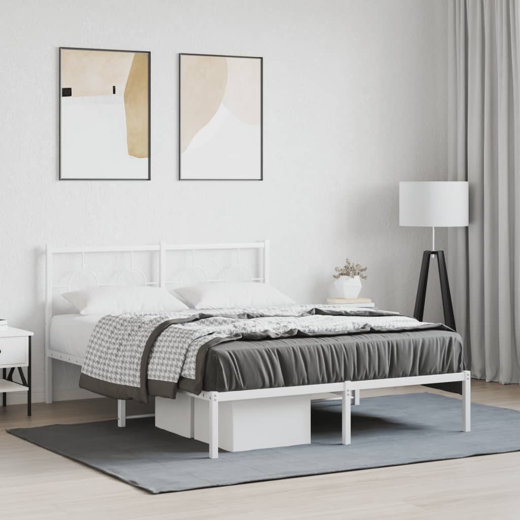 vidaXL Metal Bed Frame without Mattress with Headboard White 135x190cm