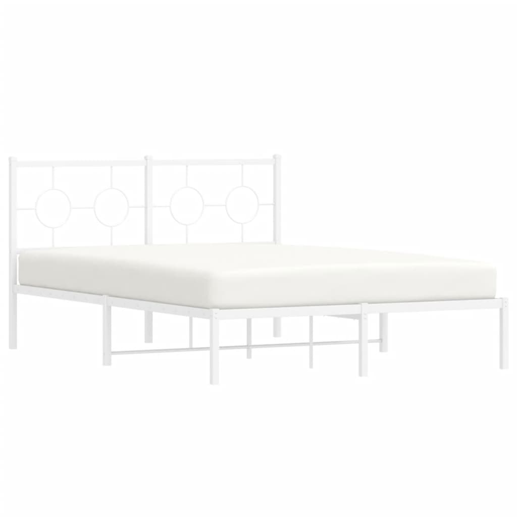 vidaXL Metal Bed Frame without Mattress with Headboard White 135x190cm