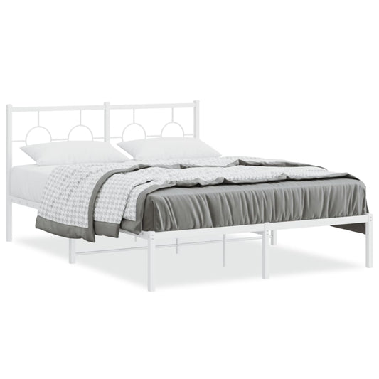 vidaXL Metal Bed Frame without Mattress with Headboard White 135x190cm