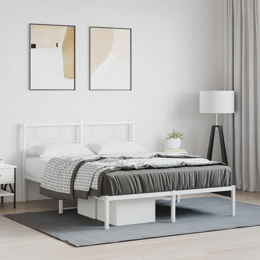 vidaXL Metal Bed Frame without Mattress with Headboard White 140x200cm