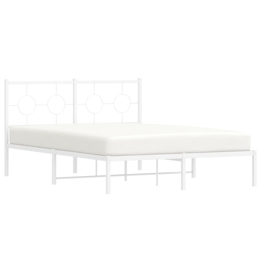 vidaXL Metal Bed Frame without Mattress with Headboard White 140x200cm