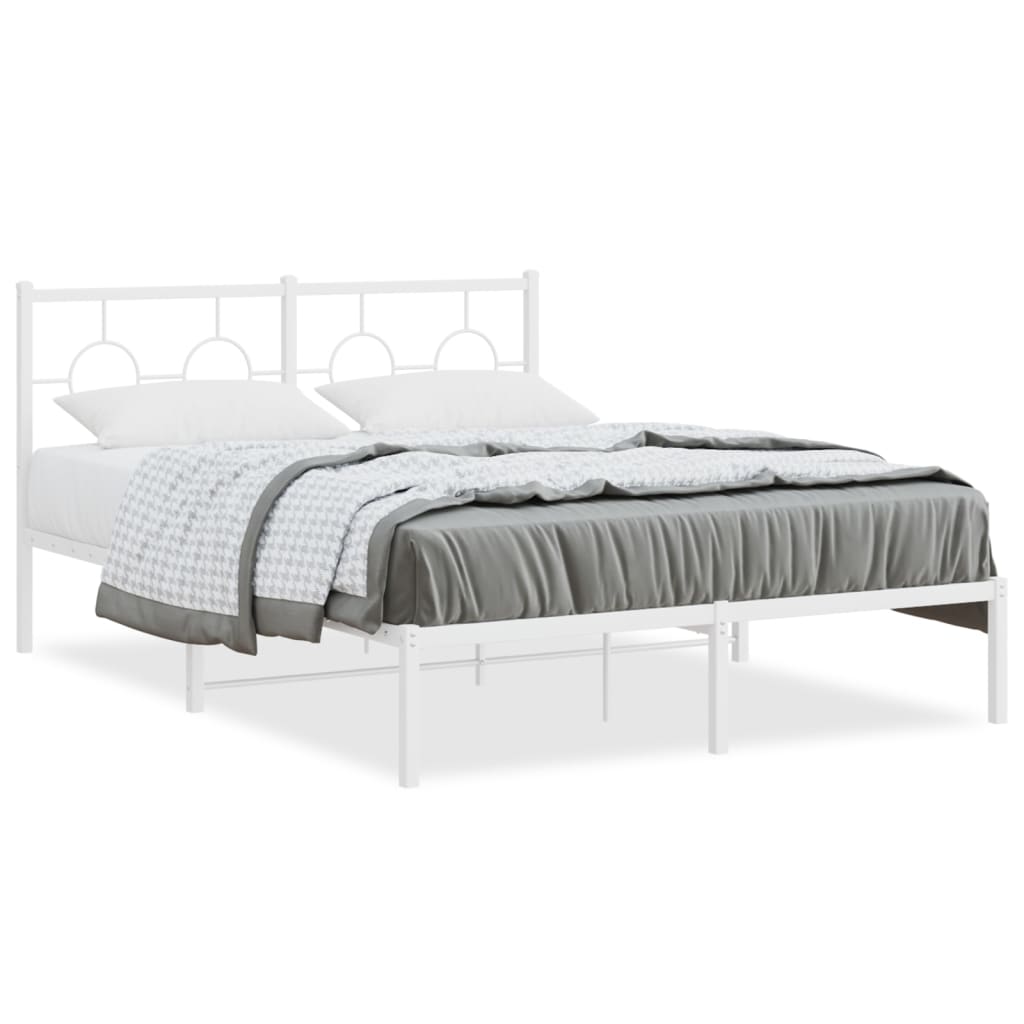 vidaXL Metal Bed Frame without Mattress with Headboard White 140x200cm