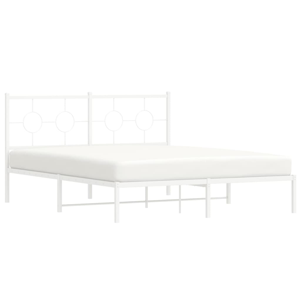 Metal Bed Frame without Mattress with Headboard White 150x200cm