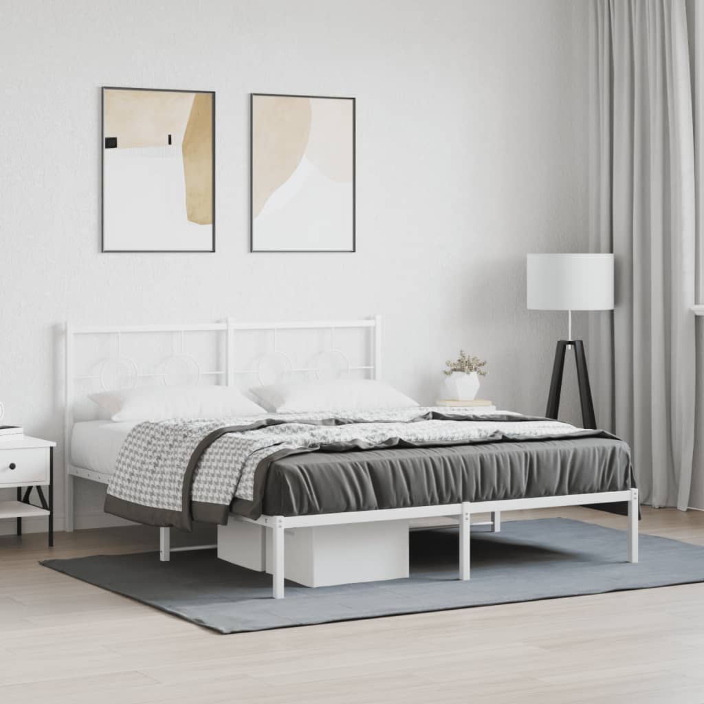 vidaXL Metal Bed Frame without Mattress with Headboard White 160x200cm