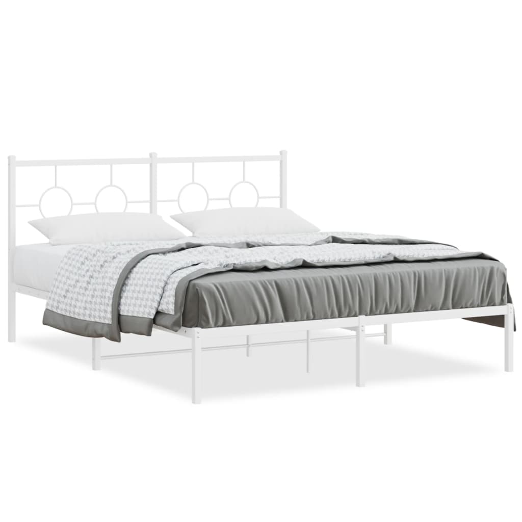 vidaXL Metal Bed Frame without Mattress with Headboard White 160x200cm