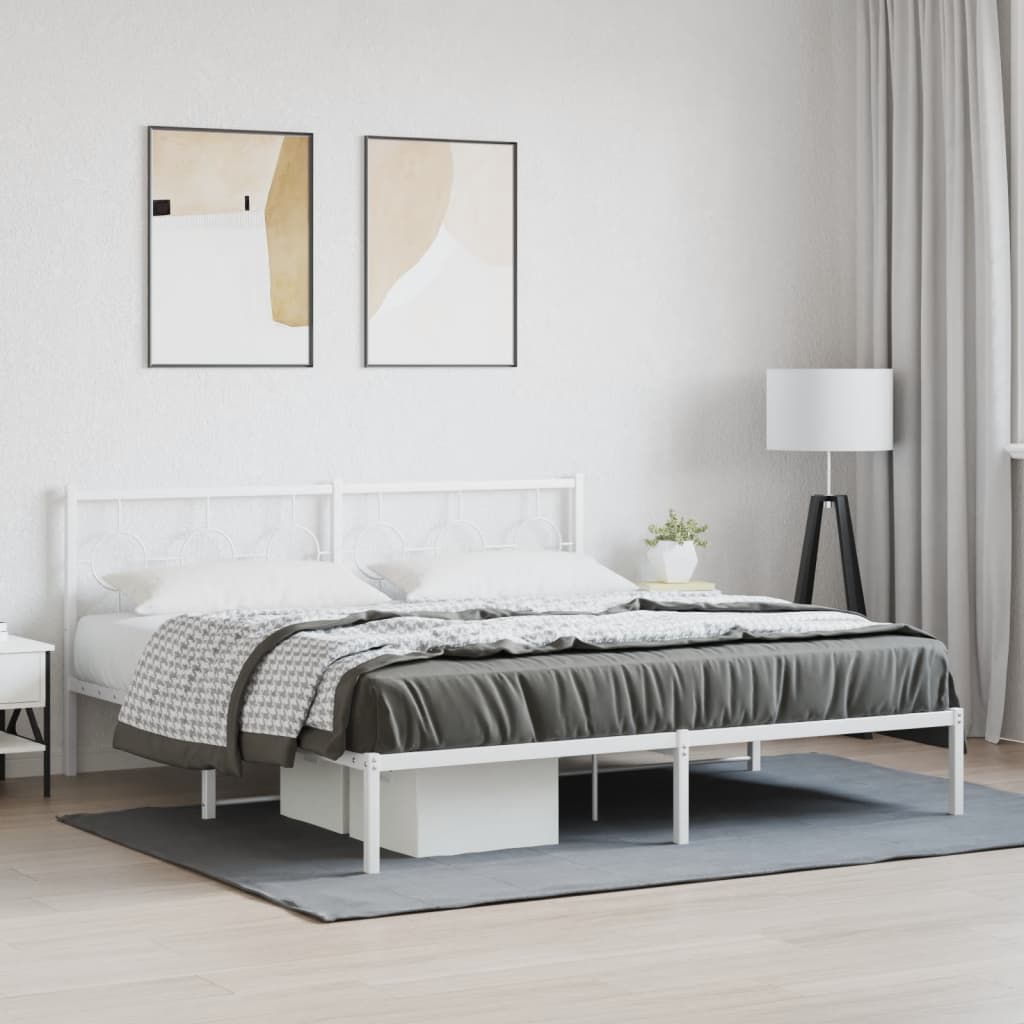 vidaXL Metal Bed Frame without Mattress with Headboard White 180x200cm