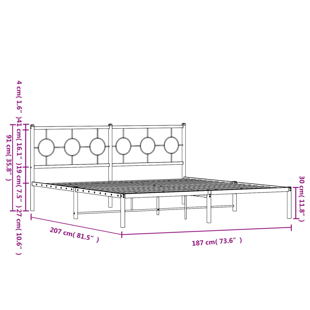 vidaXL Metal Bed Frame without Mattress with Headboard White 180x200cm